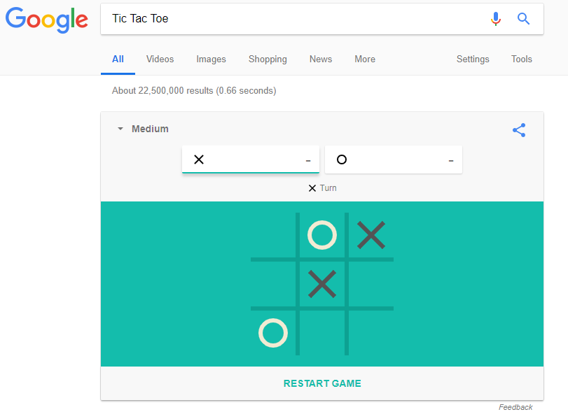 Google now lets you play a game of Solitaire or Tic-Tac-Toe in